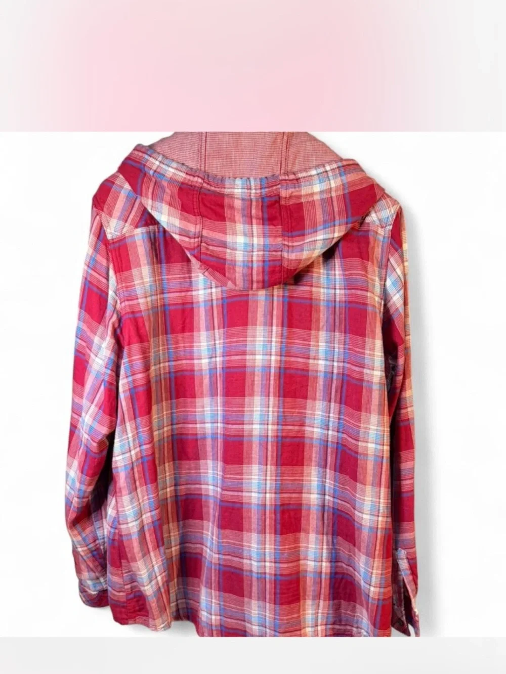 Boston Traders- Magenta Hooded Plaid Button-Up Hoodie Shirt XXL - Picture 3 of 6